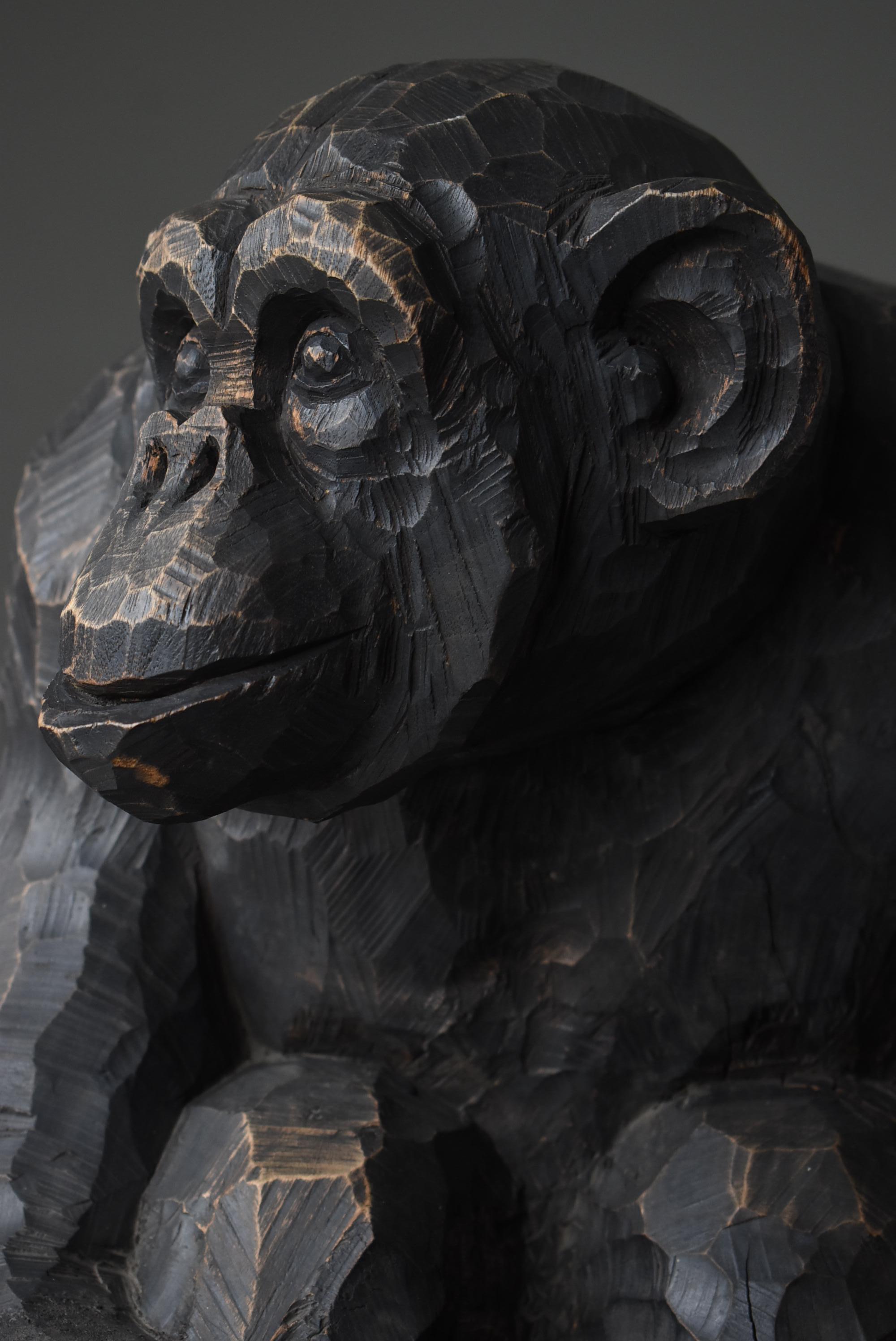 Mid-20th Century Japanese Old Wood Sculpture Chimpanzee 1940s-1960s / Wood Carving Mingei  For Sale