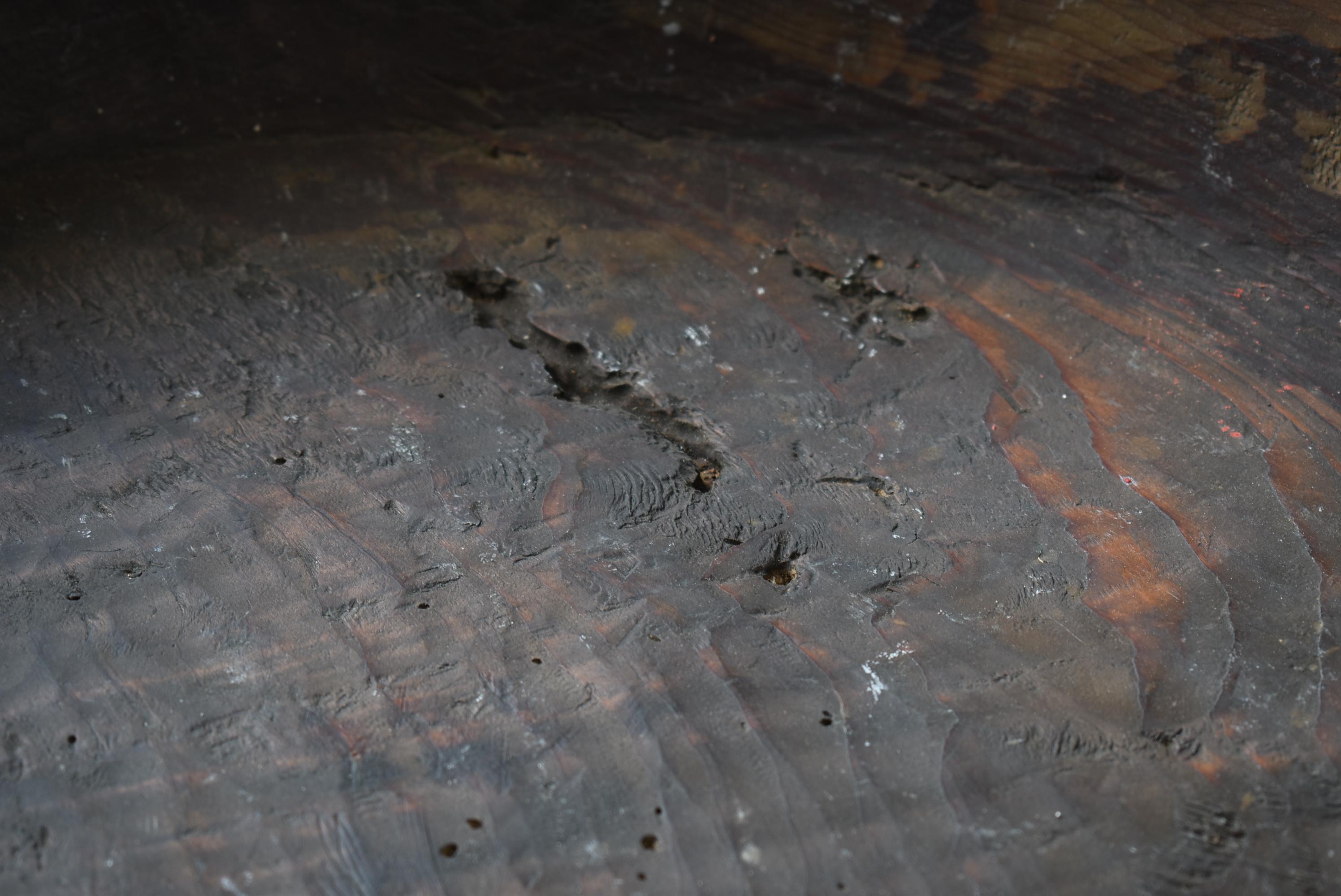 Japanese Old Wooden Bowl 1860s-1920s/Antique Folk Art Wood Carving Wabisabi In Good Condition In Sammu-shi, Chiba