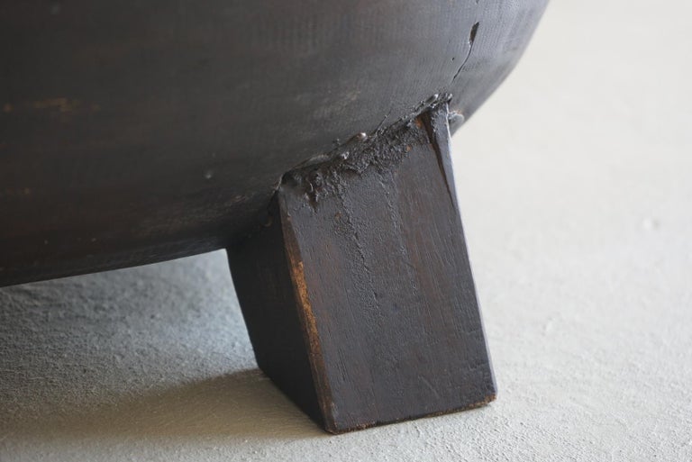 18th Century and Earlier Japanese Old Wooden Bowl Primitive Wabi-Sabi Antique For Sale