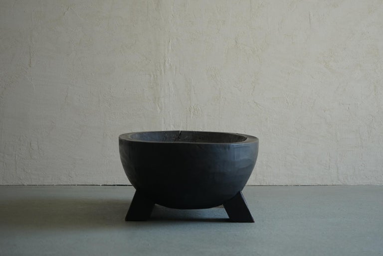 Japanese Old Wooden Bowl Primitive Wabi-Sabi Antique For Sale 1