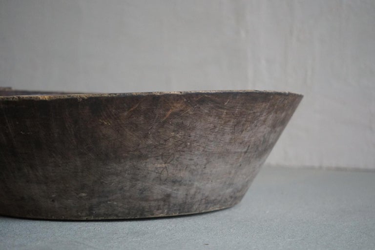 Japanese Old Wooden Bowl Primitive Wabi-Sabi Antique For Sale 1