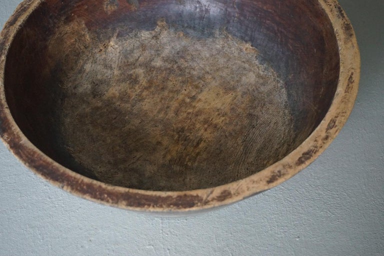 Japanese Old Wooden Bowl Primitive Wabi-Sabi Antique For Sale 2