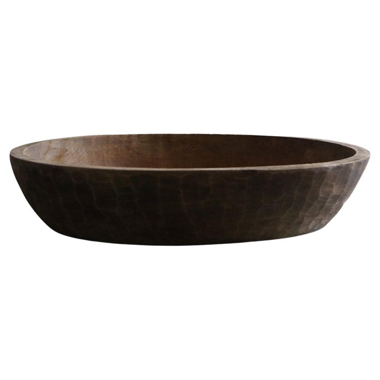Japanese Old Wooden Bowl Primitive Wabi-Sabi Antique For Sale