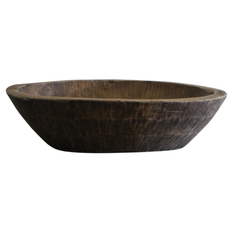 Japanese Old Wooden Bowl Primitive Wabi-Sabi Antique For Sale