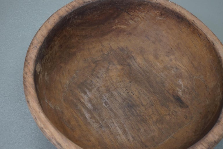 Showa Japanese Old Wooden Bowl Primitive Wabi-Sabi Antique Japandi For Sale