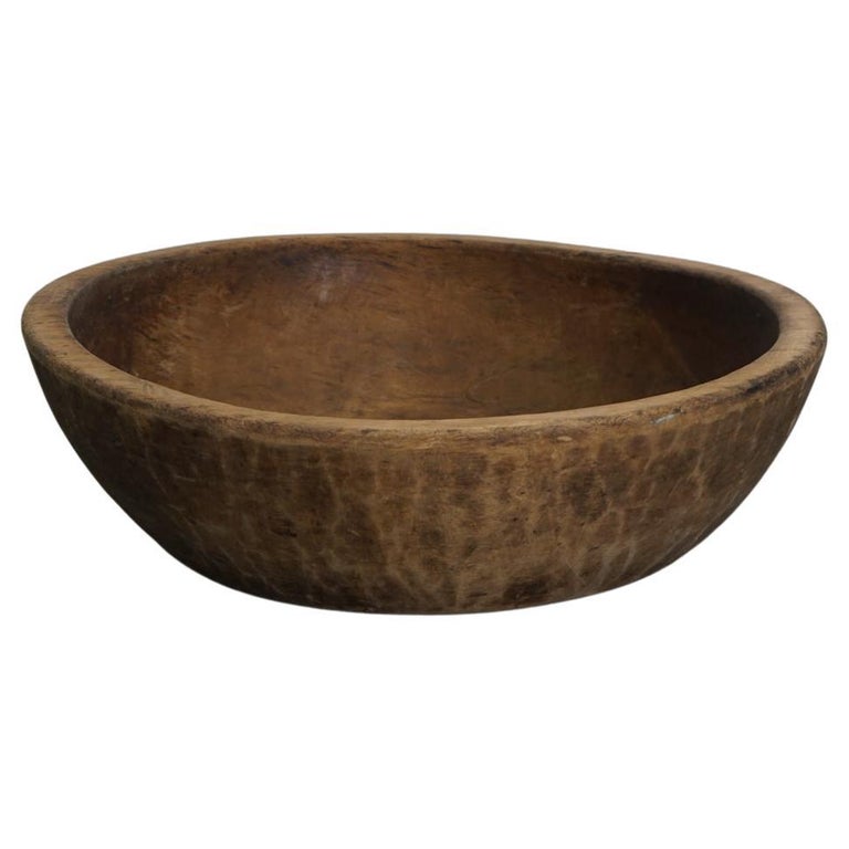 Japanese Old Wooden Bowl Primitive Wabi-Sabi Antique Japandi For Sale