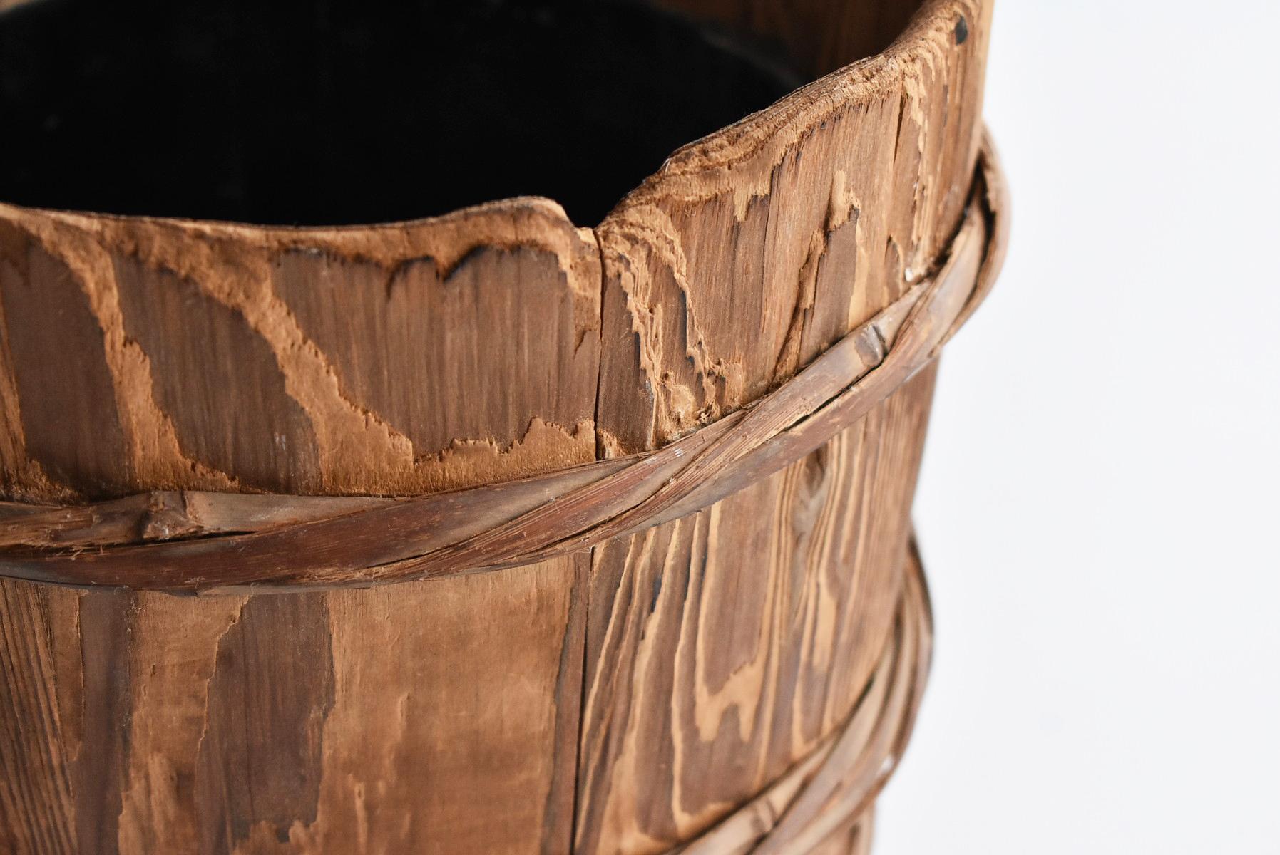 Japanese Old Wooden Bucket /Antique Vase /Wabi-Sabi Old Folk Implement 3