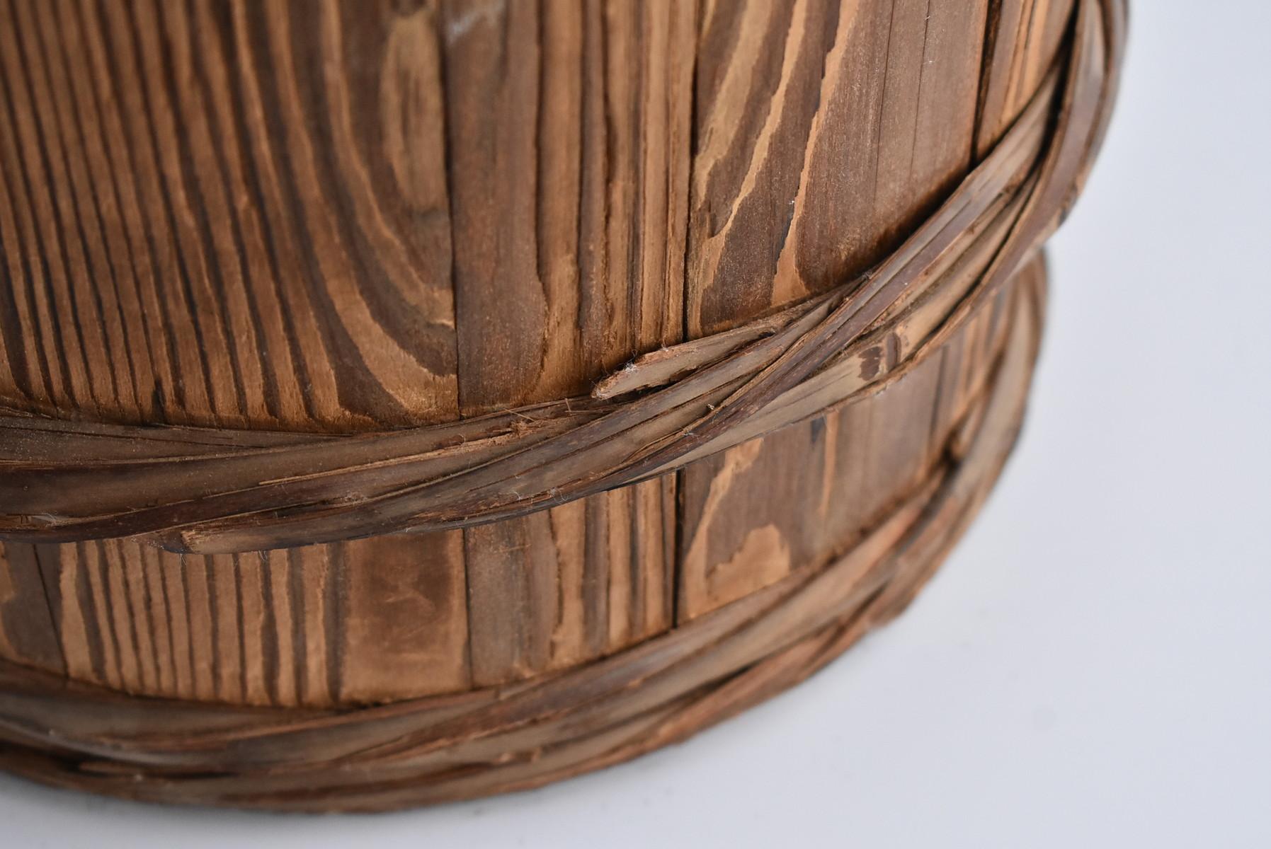 Japanese Old Wooden Bucket /Antique Vase /Wabi-Sabi Old Folk Implement 5