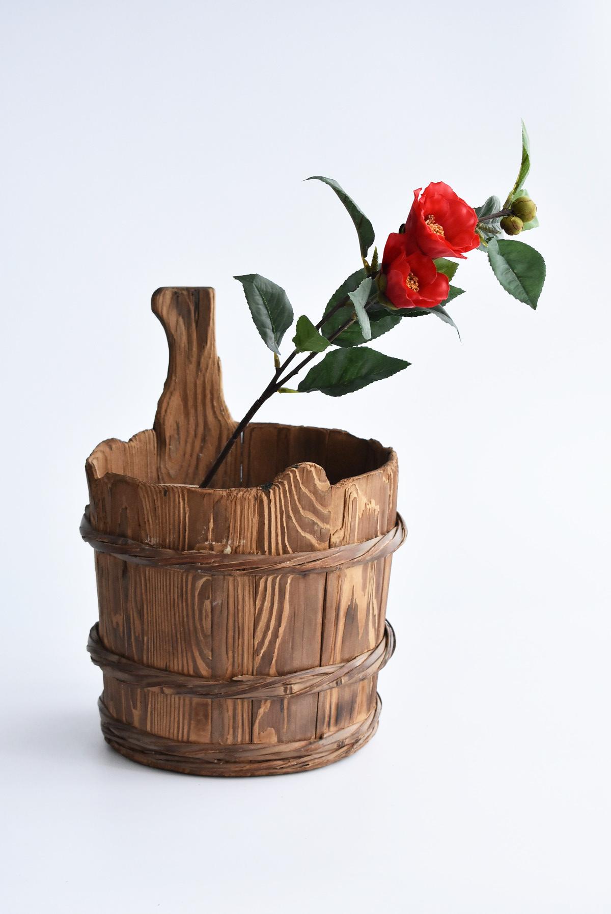 Japanese Old Wooden Bucket /Antique Vase /Wabi-Sabi Old Folk Implement 10