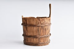 Japanese Old Wooden Bucket /Antique Vase /Wabi-Sabi Old Folk Implement