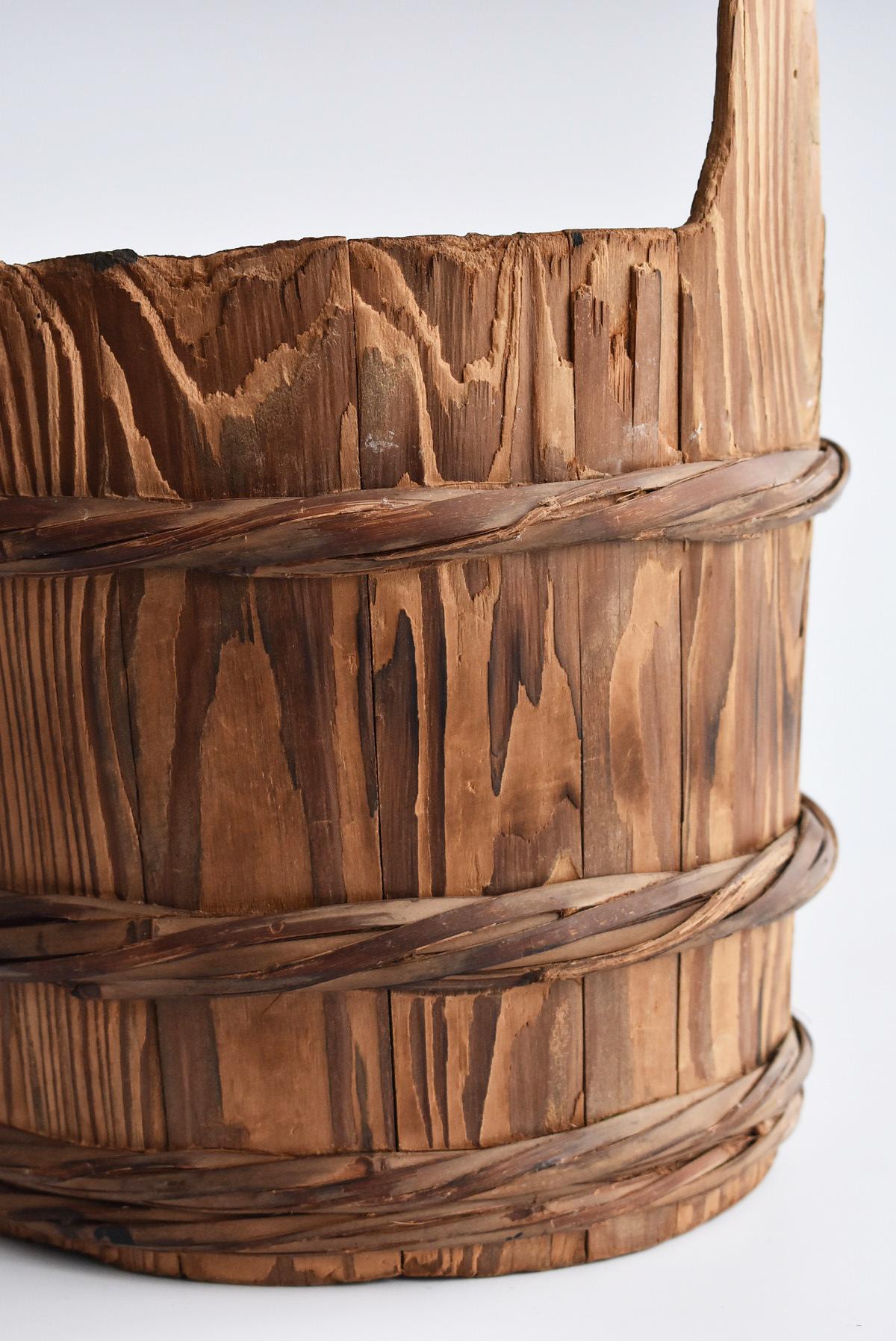 Japanese Old Wooden Bucket /Antique Vase /Wabi-Sabi Old Folk Implement 1