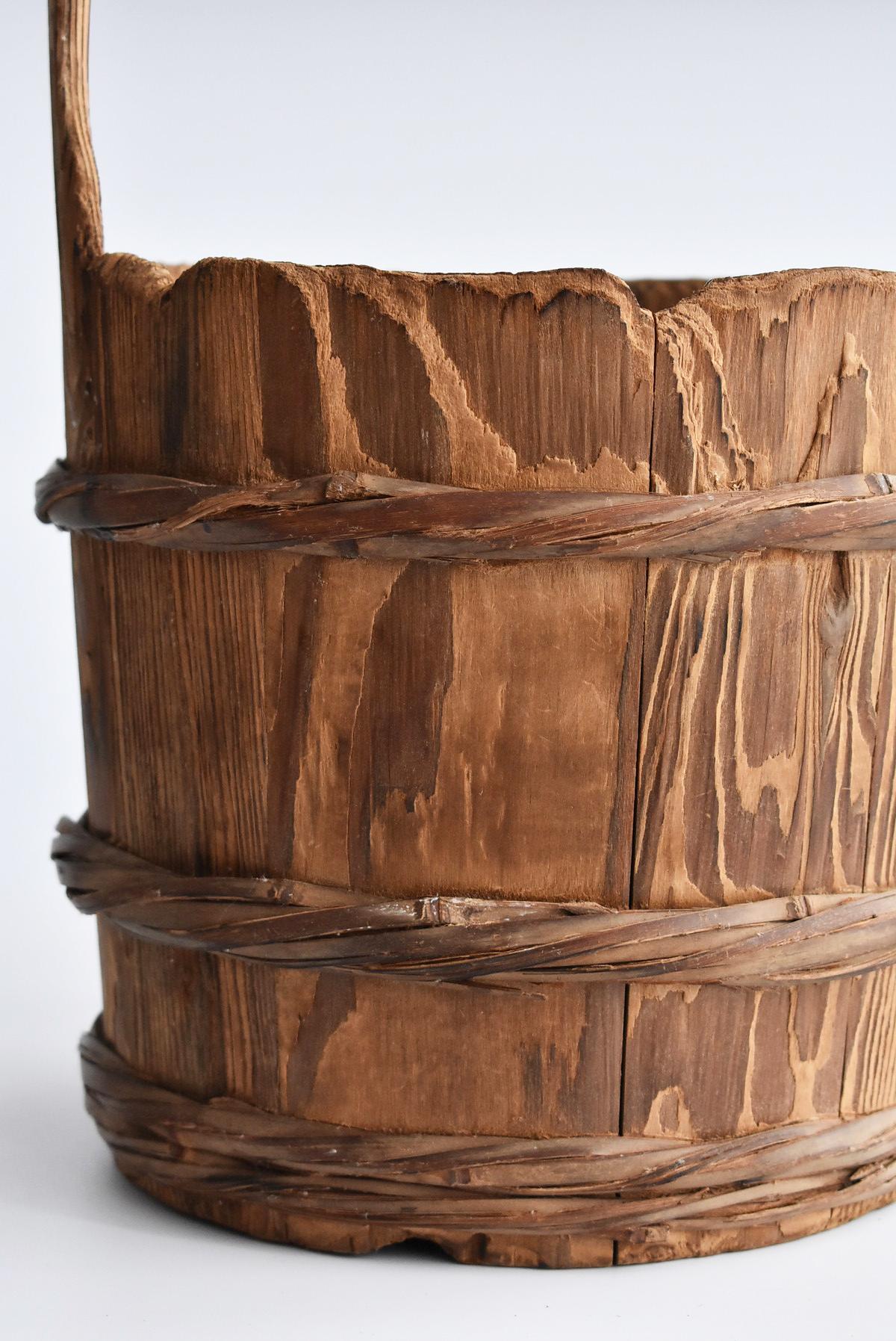 Japanese Old Wooden Bucket /Antique Vase /Wabi-Sabi Old Folk Implement 2