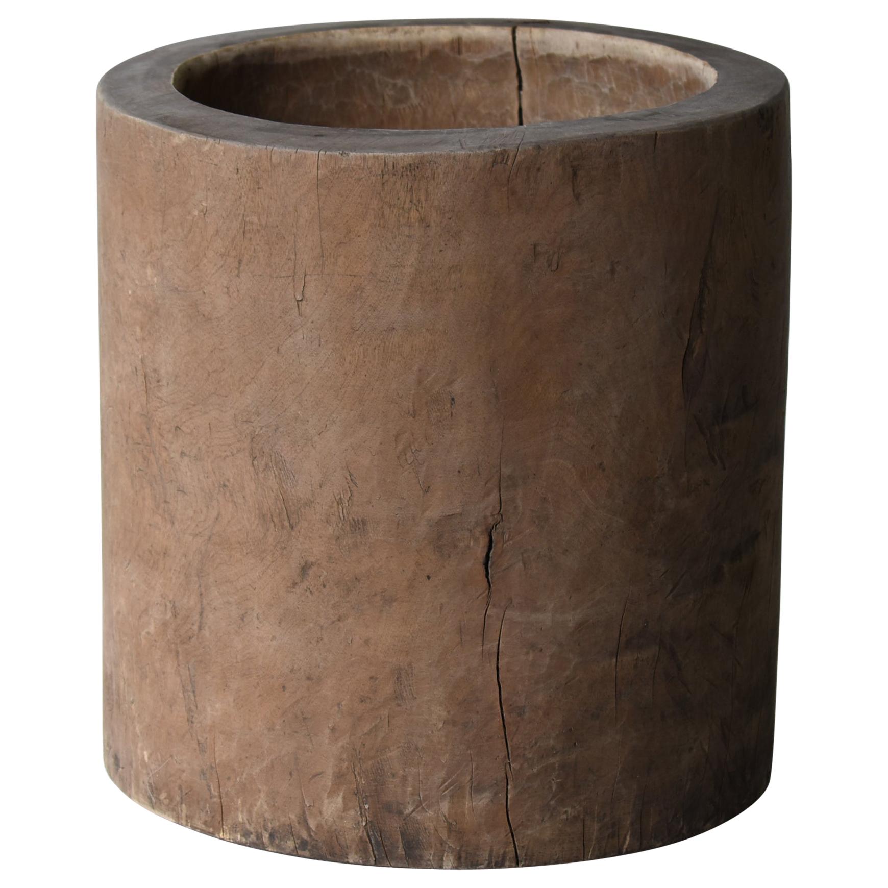 Japanese Old Wooden Mortar 1860s-1900s/Antique Plant Cover Primitive Wabisabi