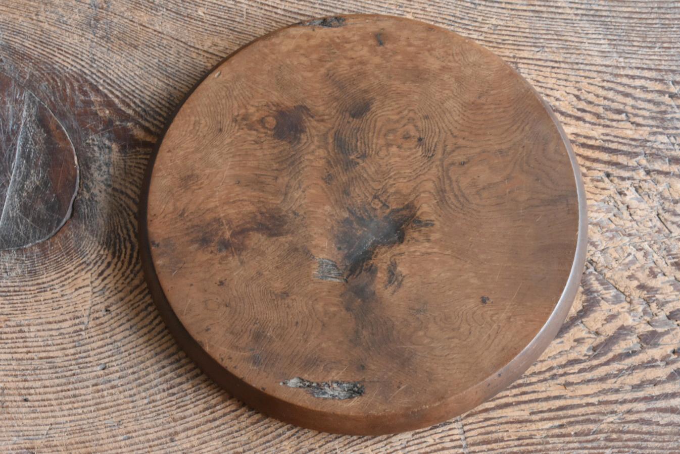 Japanese Old Wooden Round Tray/1930-1950/ Fine Wood Grain/Showa Era 8