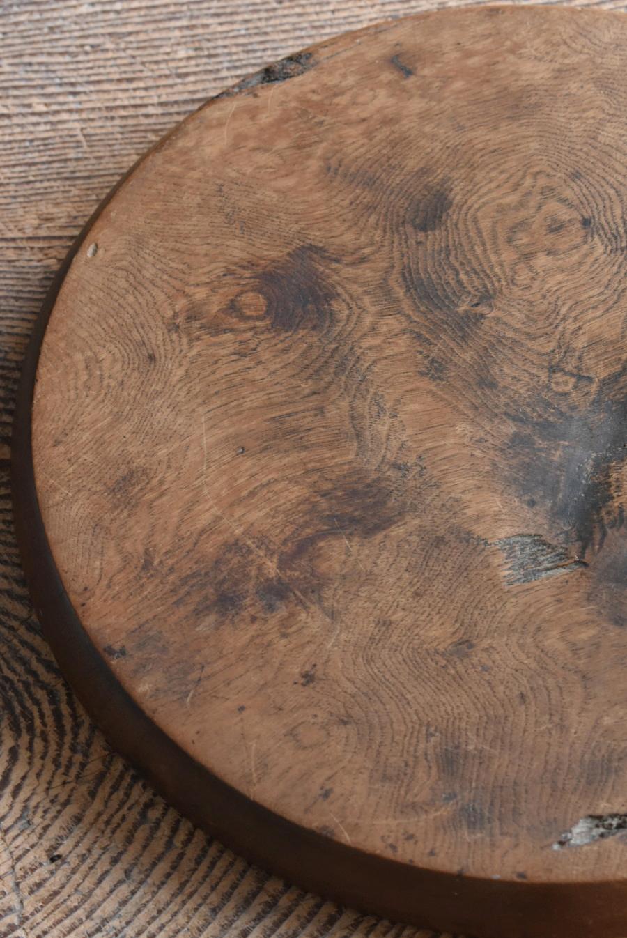 Japanese Old Wooden Round Tray/1930-1950/ Fine Wood Grain/Showa Era 9