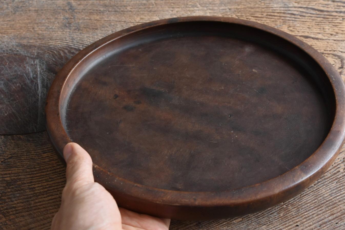 Hand-Crafted Japanese Old Wooden Round Tray/1930-1950/ Fine Wood Grain/Showa Era