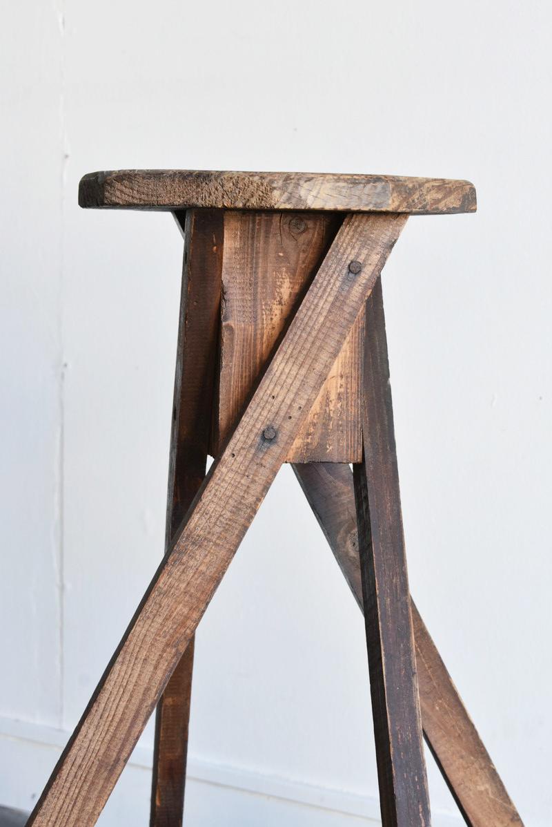 20th Century Japanese Old Wooden Stool / 1940-1970 / Exhibition Table / Flower Stand