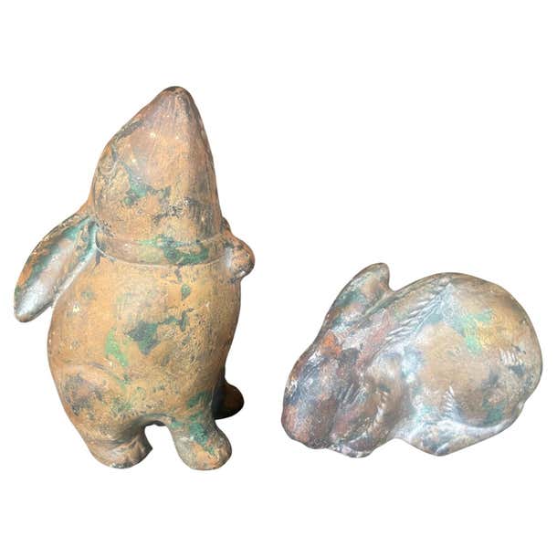 Japanese Plastic Rabbit Japanese Older Pair Year of Rabbit Gilt Floppy Ear Rabbits For Sale at ...