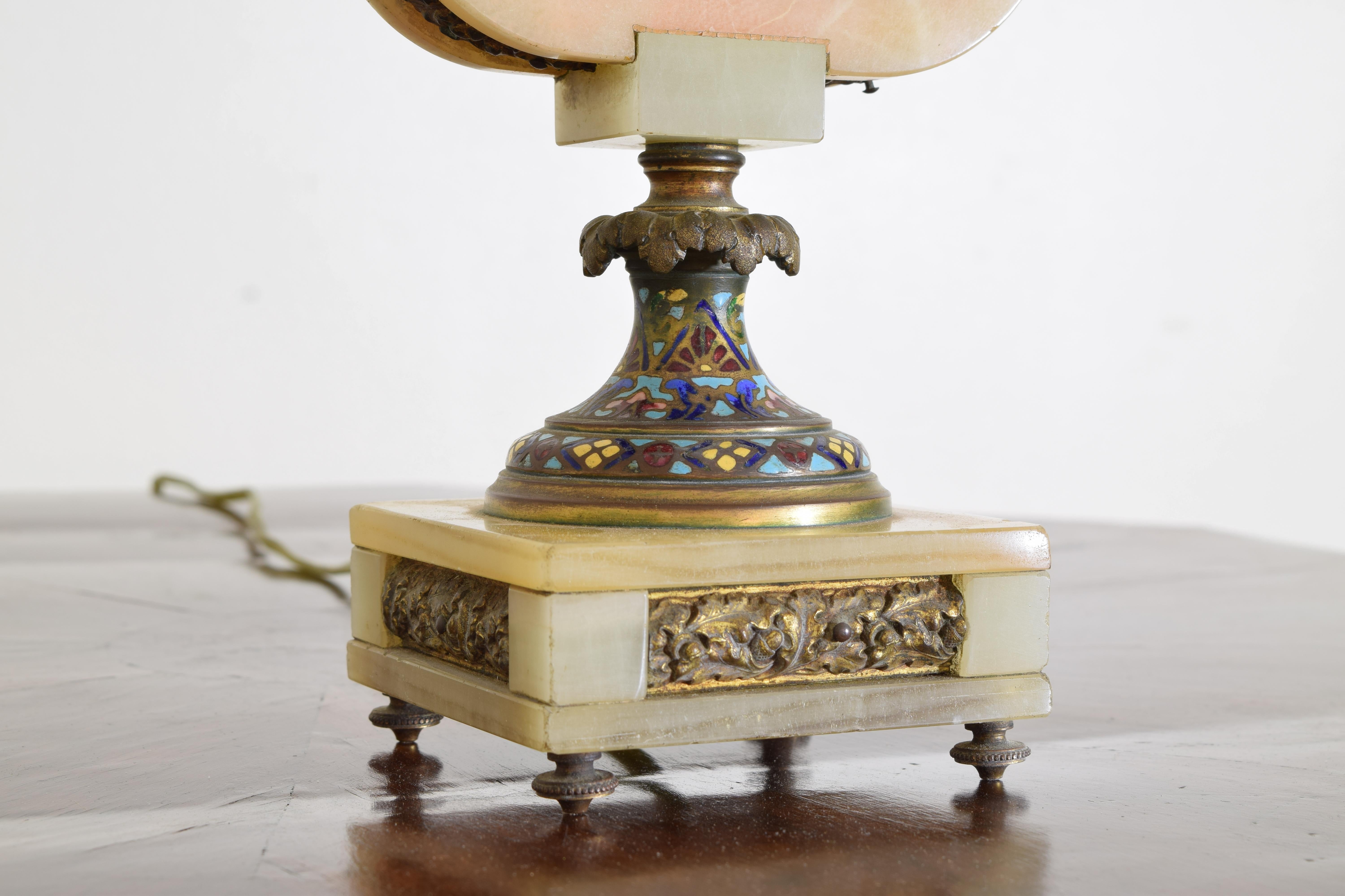 Lampe de table japonaise en onyx et émail cloisonné, 1er quart du 20e siècle en vente 2