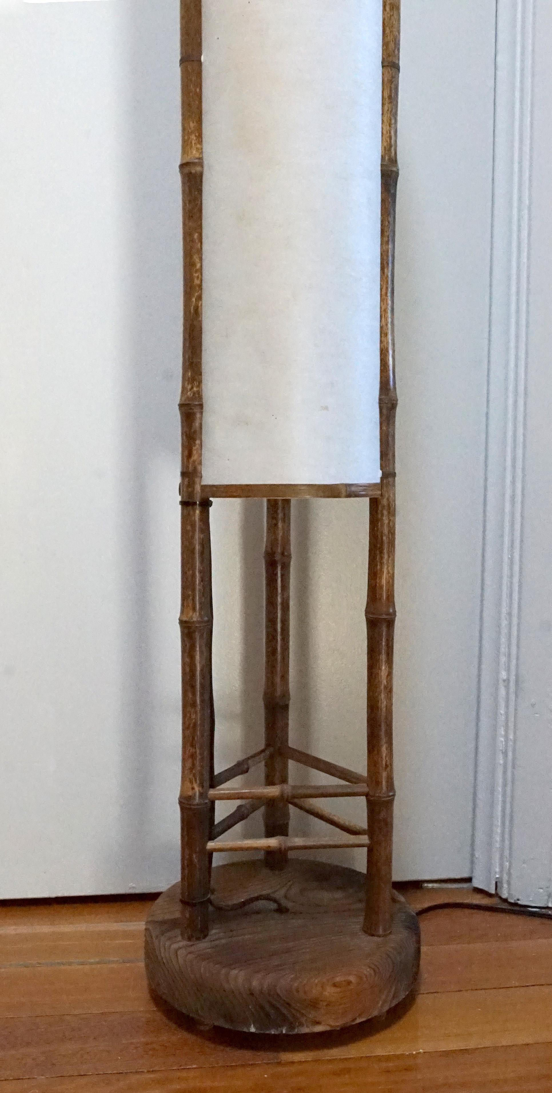 Japonisme Japanese or Chinoiserie Paper Vintage Hand Crafted Bamboo Floor Lamp For Sale