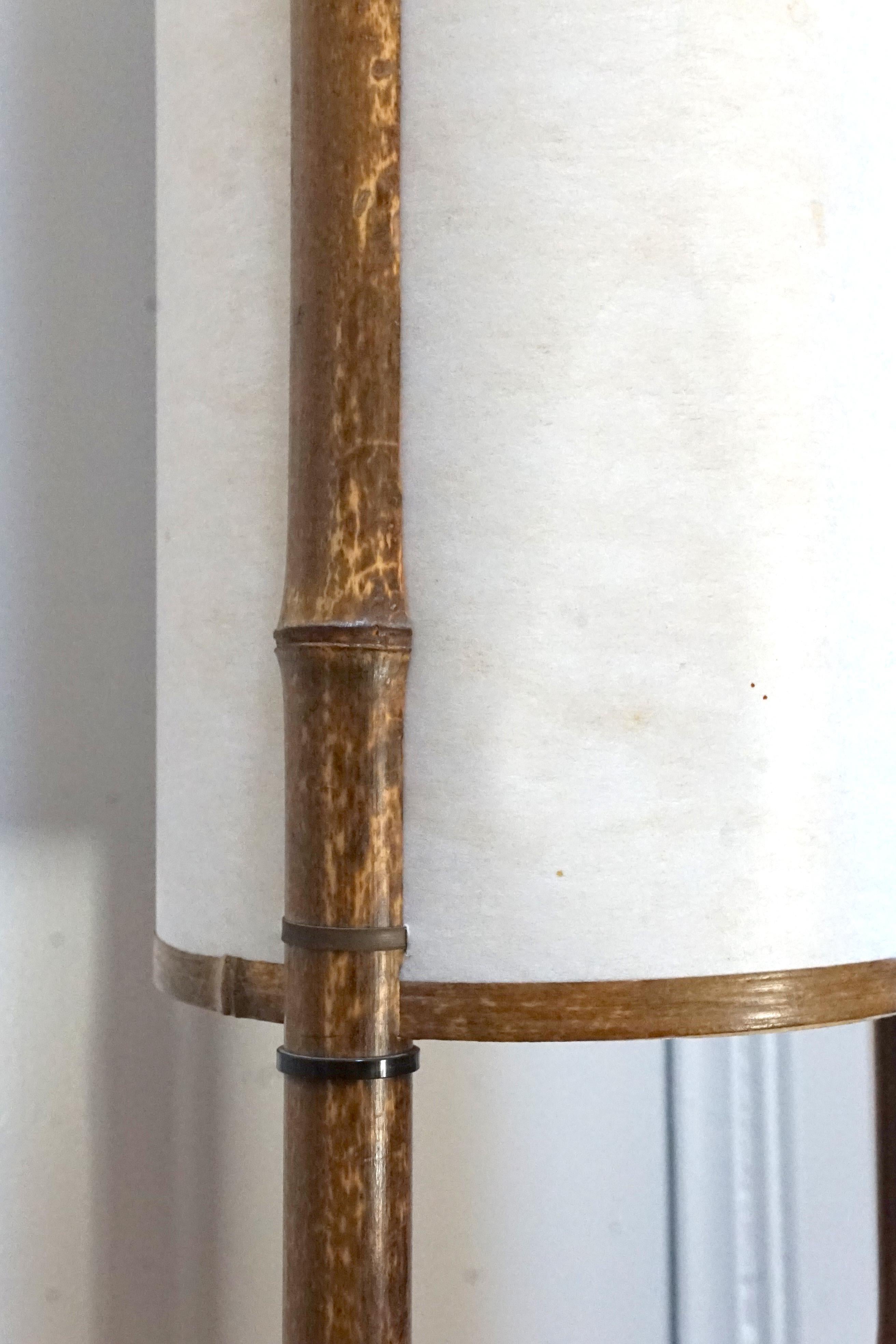 Hand-Crafted Japanese or Chinoiserie Paper Vintage Hand Crafted Bamboo Floor Lamp For Sale