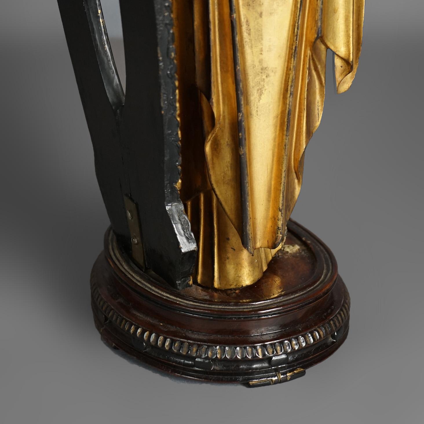 Japanese or Tibetan Polychromed Giltwood Carved Standing Buddha & Stand 19th C For Sale 8
