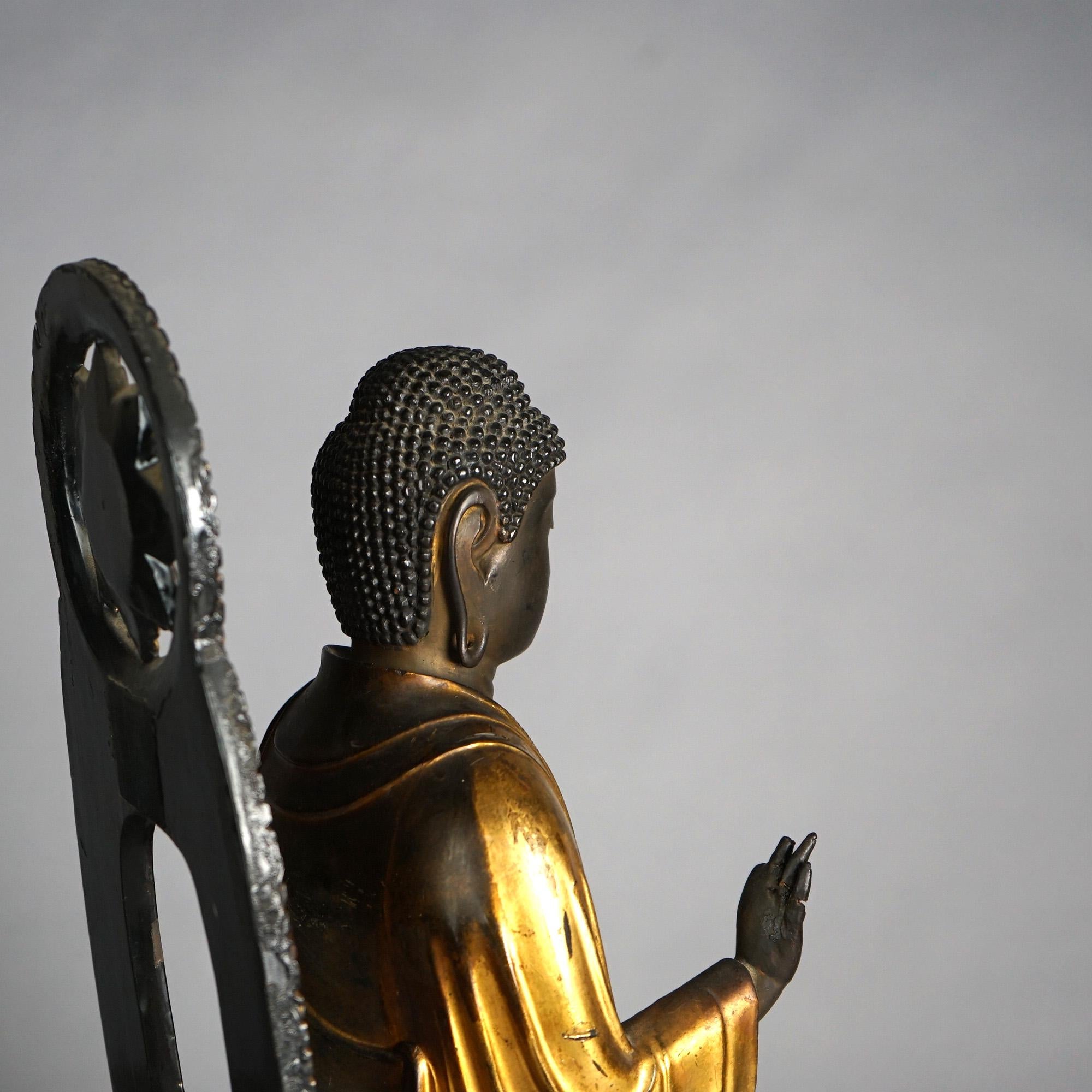 Japanese or Tibetan Polychromed Giltwood Carved Standing Buddha & Stand 19th C For Sale 3