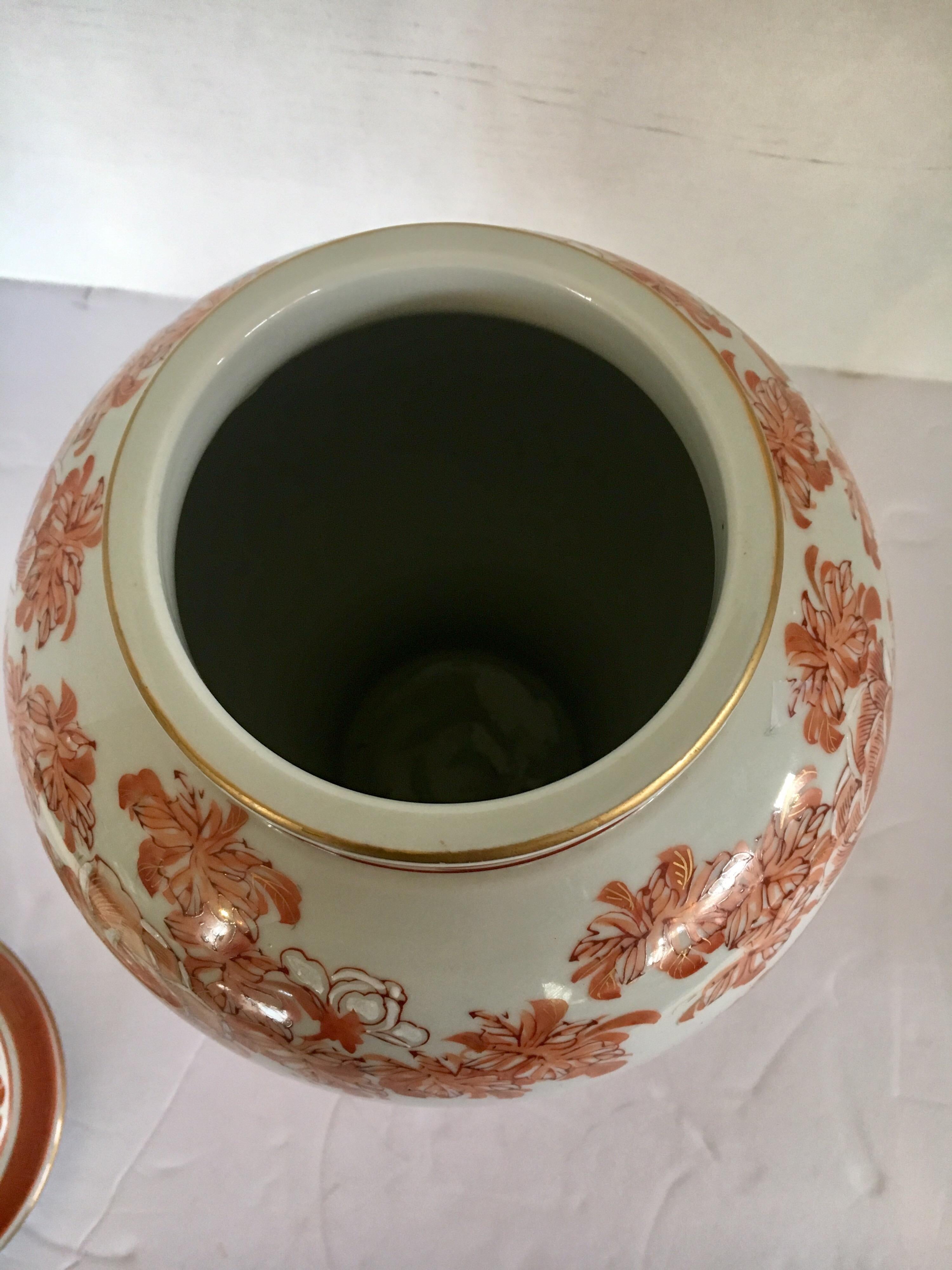Japanese Orange and White Porcelain Ginger Jar Urn Vase 5