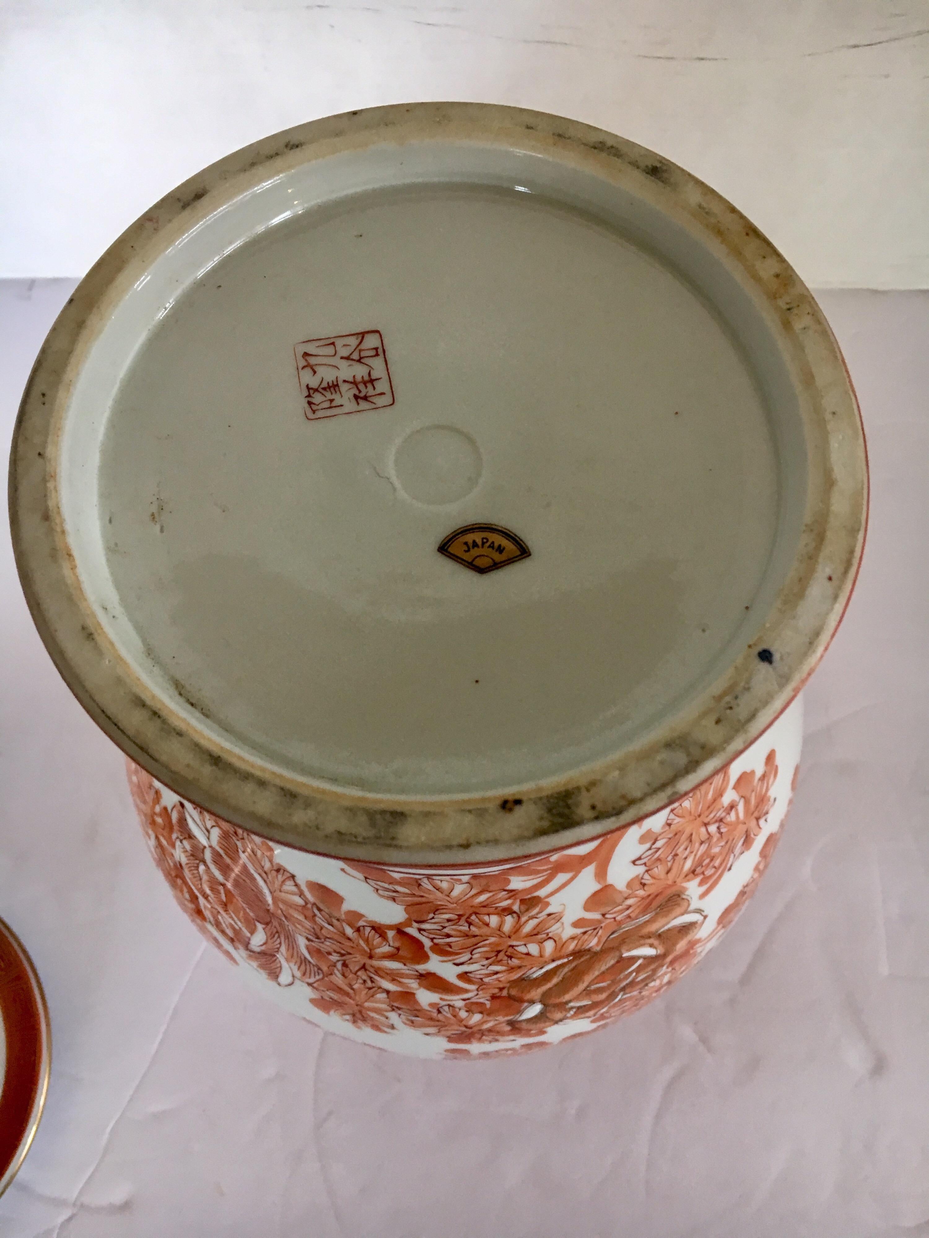 Japanese Orange and White Porcelain Ginger Jar Urn Vase 6