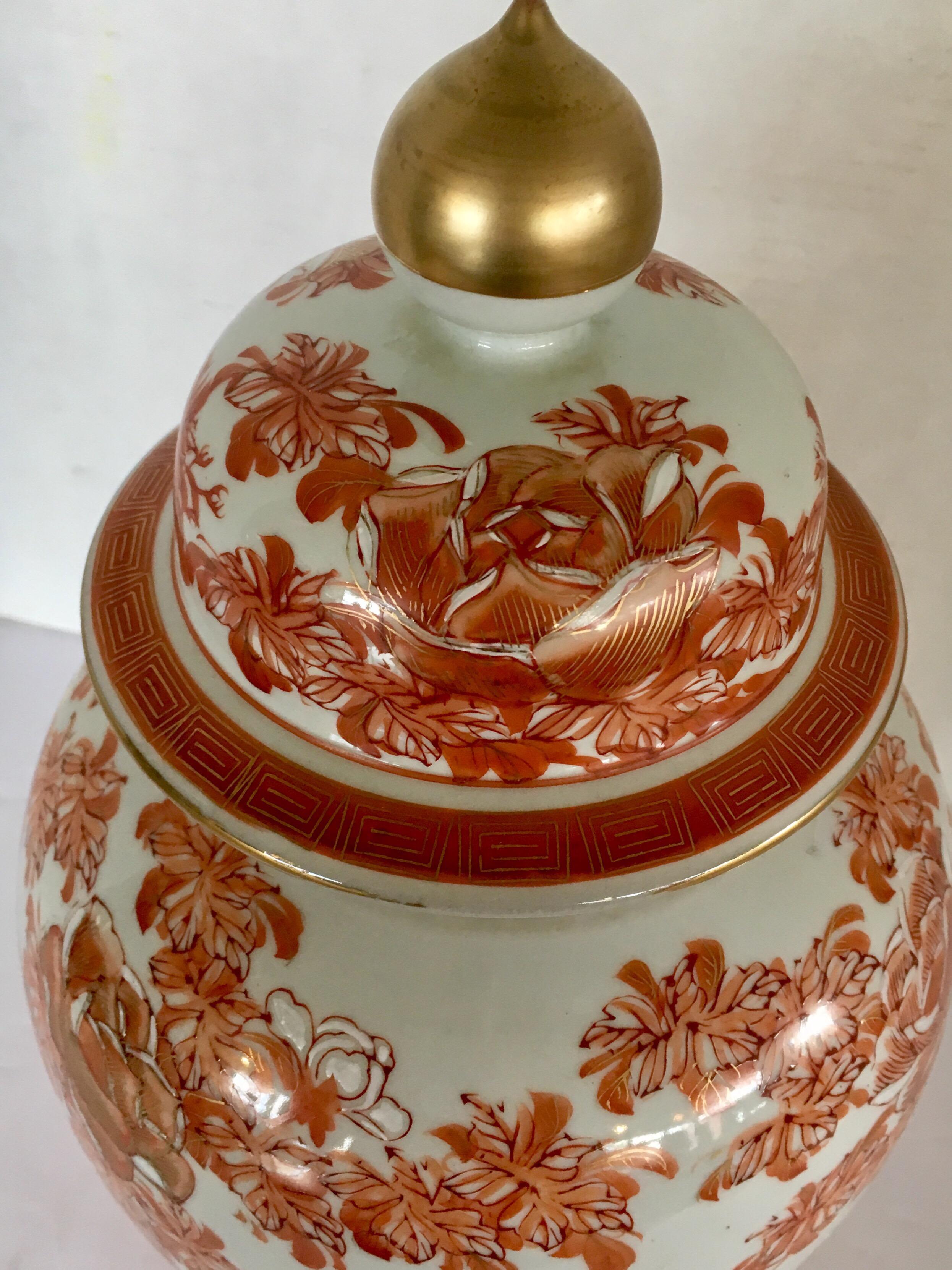 Japanese Orange and White Porcelain Ginger Jar Urn Vase 2