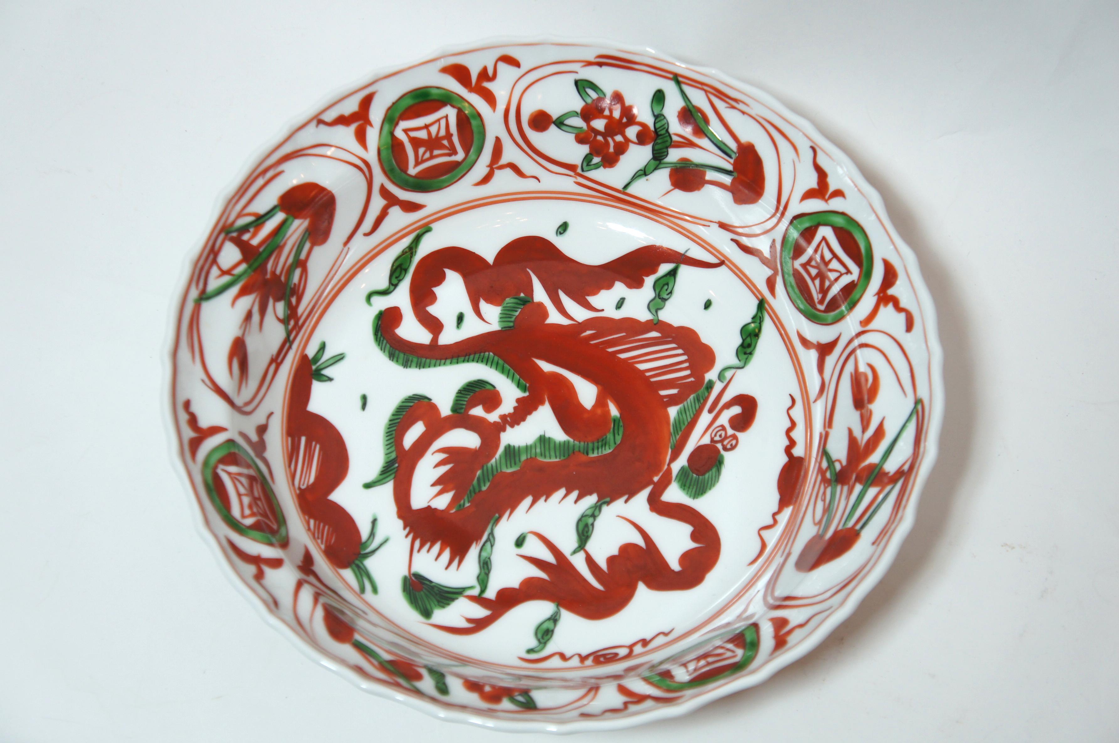 Sehyou Kiln is one of the Kiln in Saga prefecture in the northwest part of the island of Kyushu, Japan.
And Sehyo Kiln manufacture Imari ware. 

This beautiful large bowl is painted arabesque pattern with orange-red and green colors.

No box.