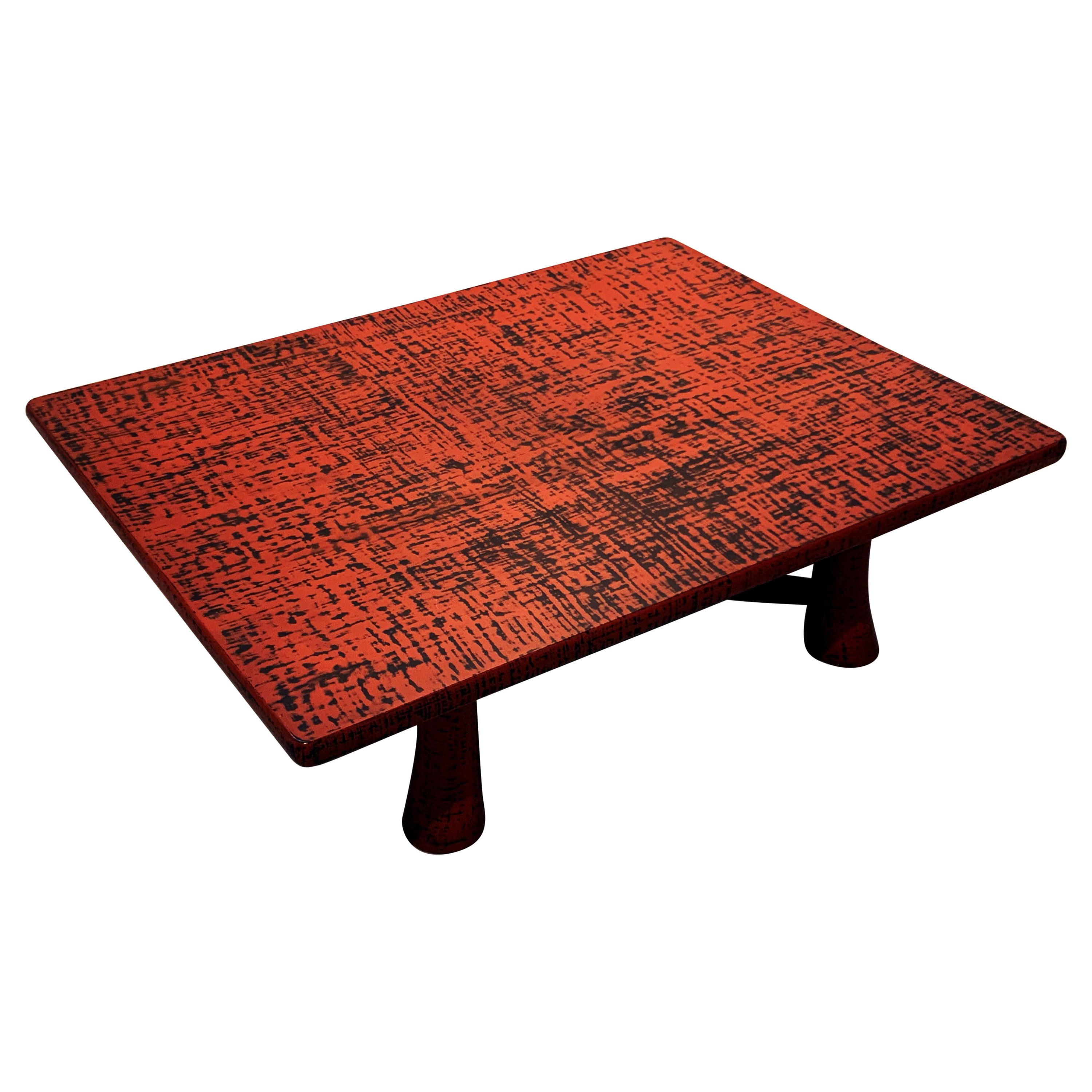 Japanese Orange Red Negoro Lacquer Low Table, Taisho Period, 1920s, Japan