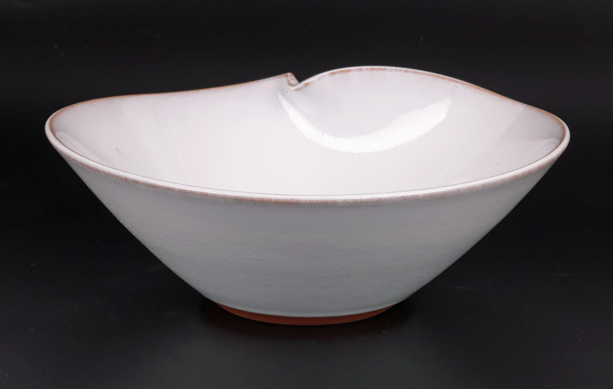 Japanese Organic Shaped White Glazed Studio Pottery Bowl For Sale 4