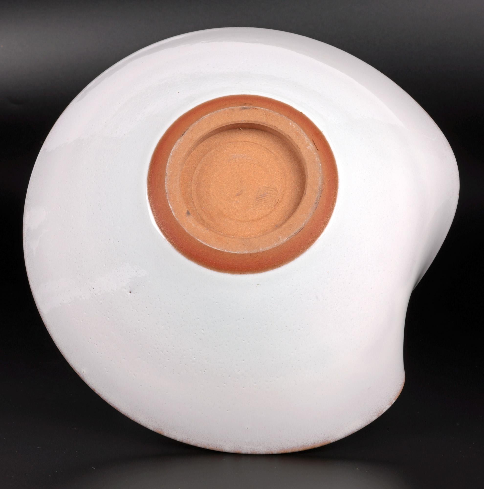 Japanese Organic Shaped White Glazed Studio Pottery Bowl For Sale 5