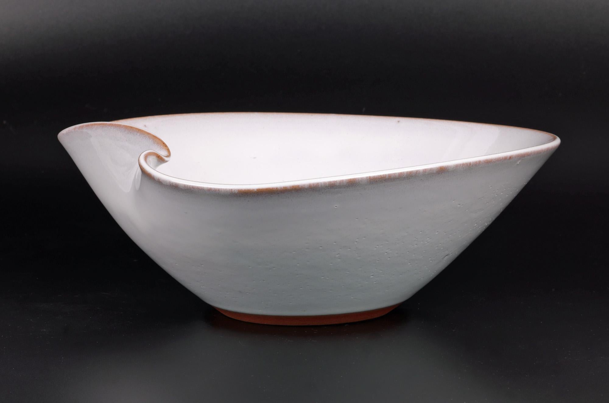 Japanese Organic Shaped White Glazed Studio Pottery Bowl For Sale 6