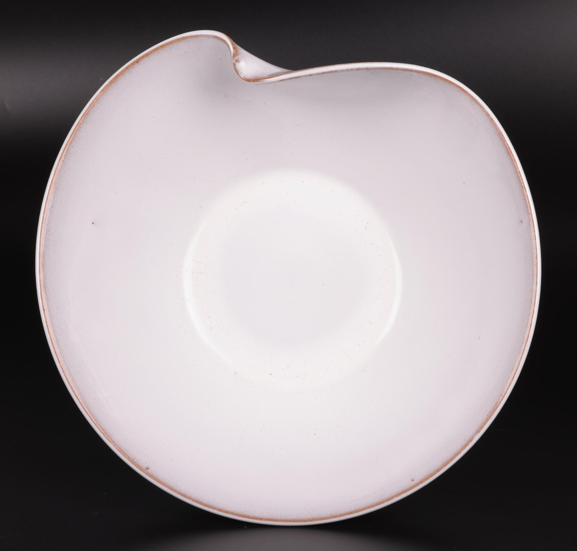 Japanese Organic Shaped White Glazed Studio Pottery Bowl For Sale 9