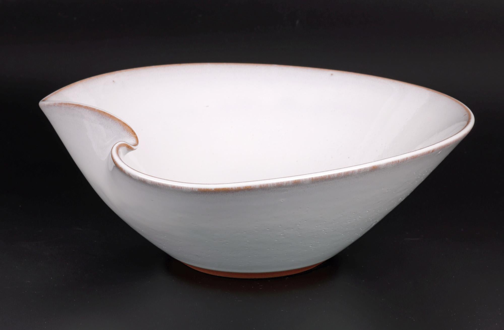 Japanese Organic Shaped White Glazed Studio Pottery Bowl For Sale 10
