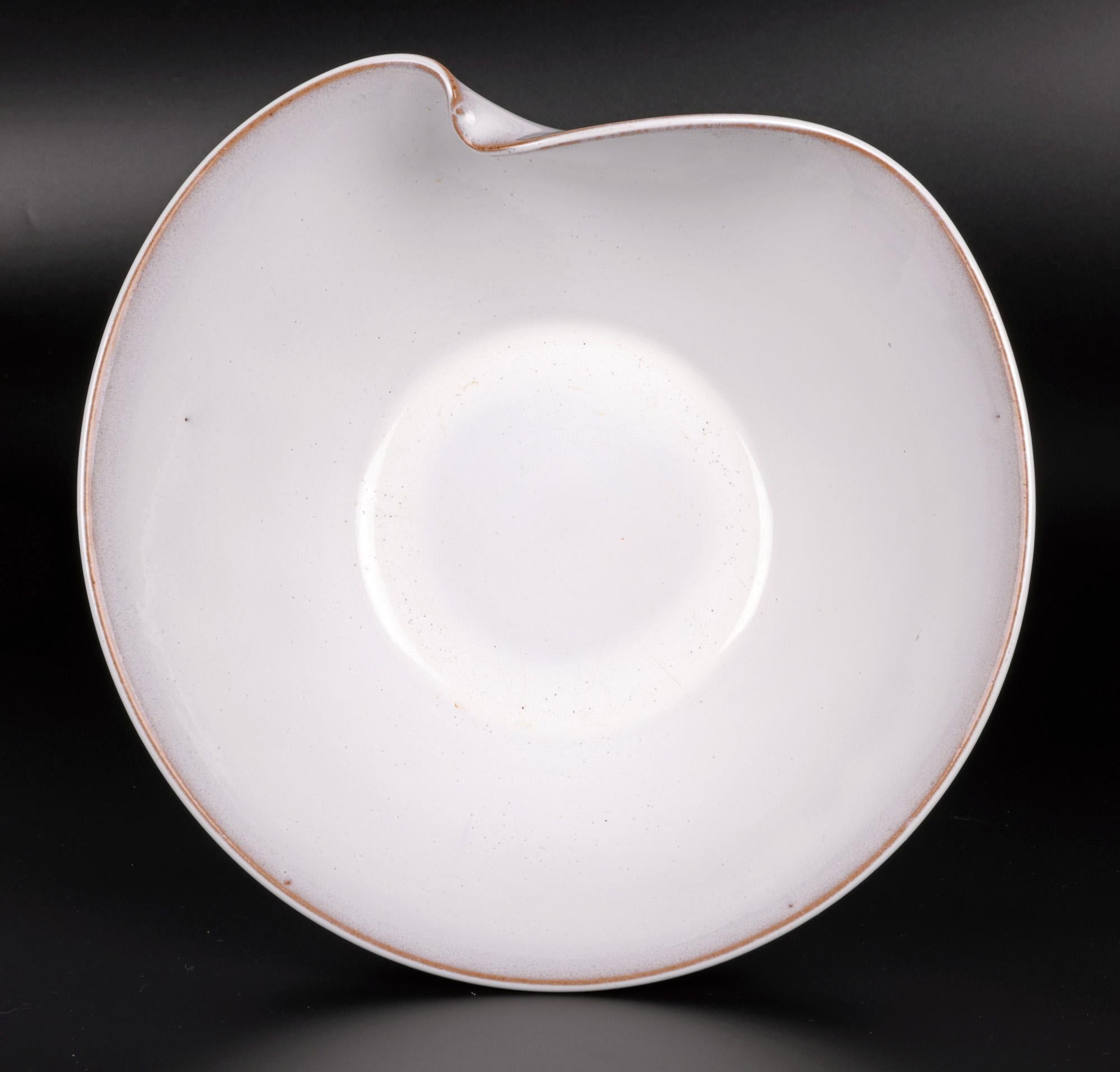 20th Century Japanese Organic Shaped White Glazed Studio Pottery Bowl For Sale