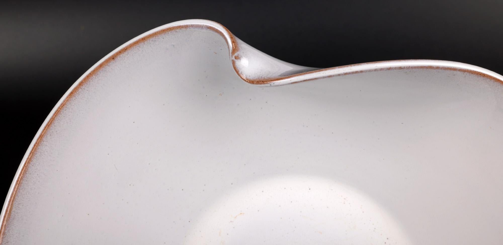Japanese Organic Shaped White Glazed Studio Pottery Bowl For Sale 2