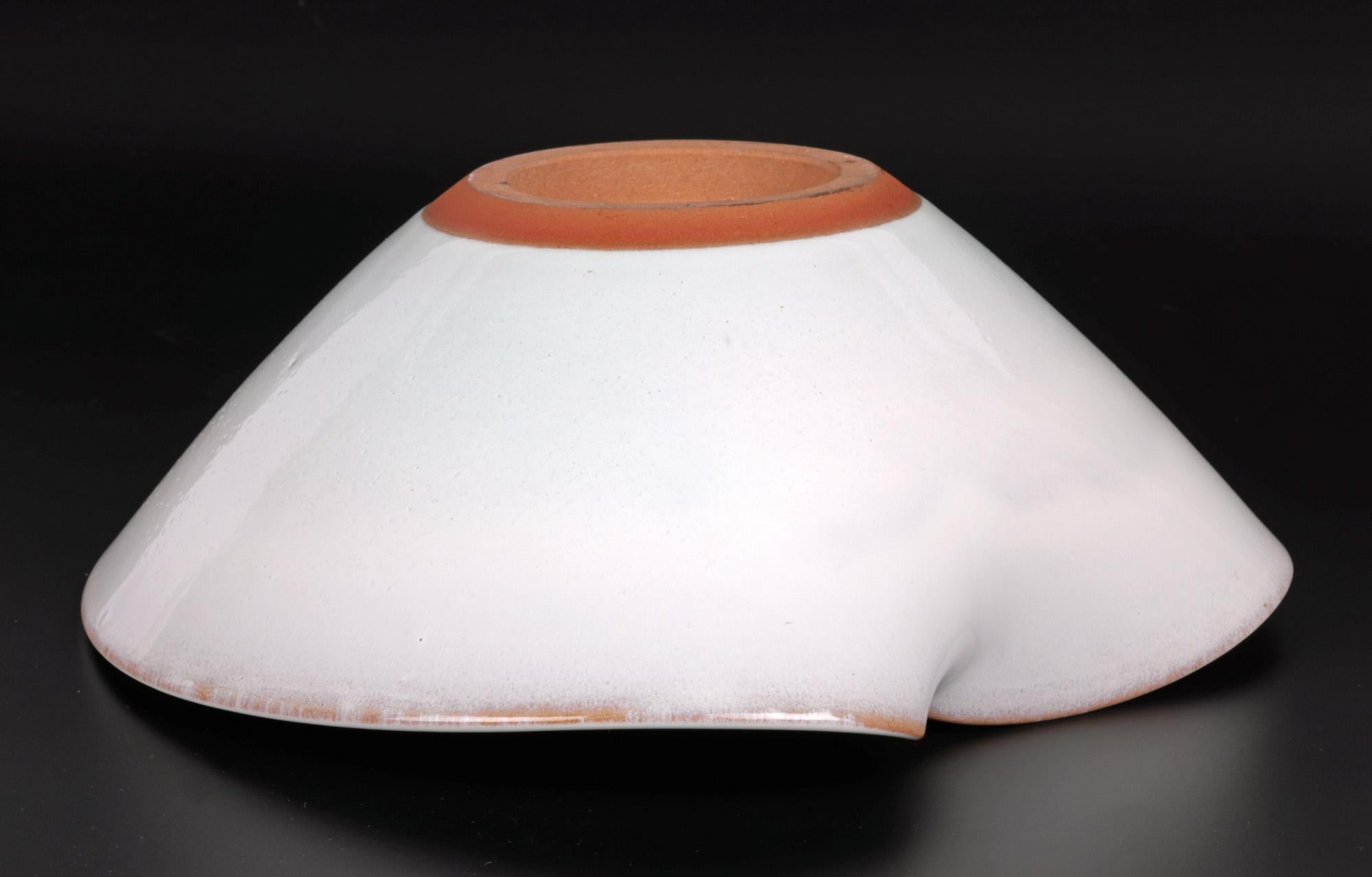 Japanese Organic Shaped White Glazed Studio Pottery Bowl For Sale 3