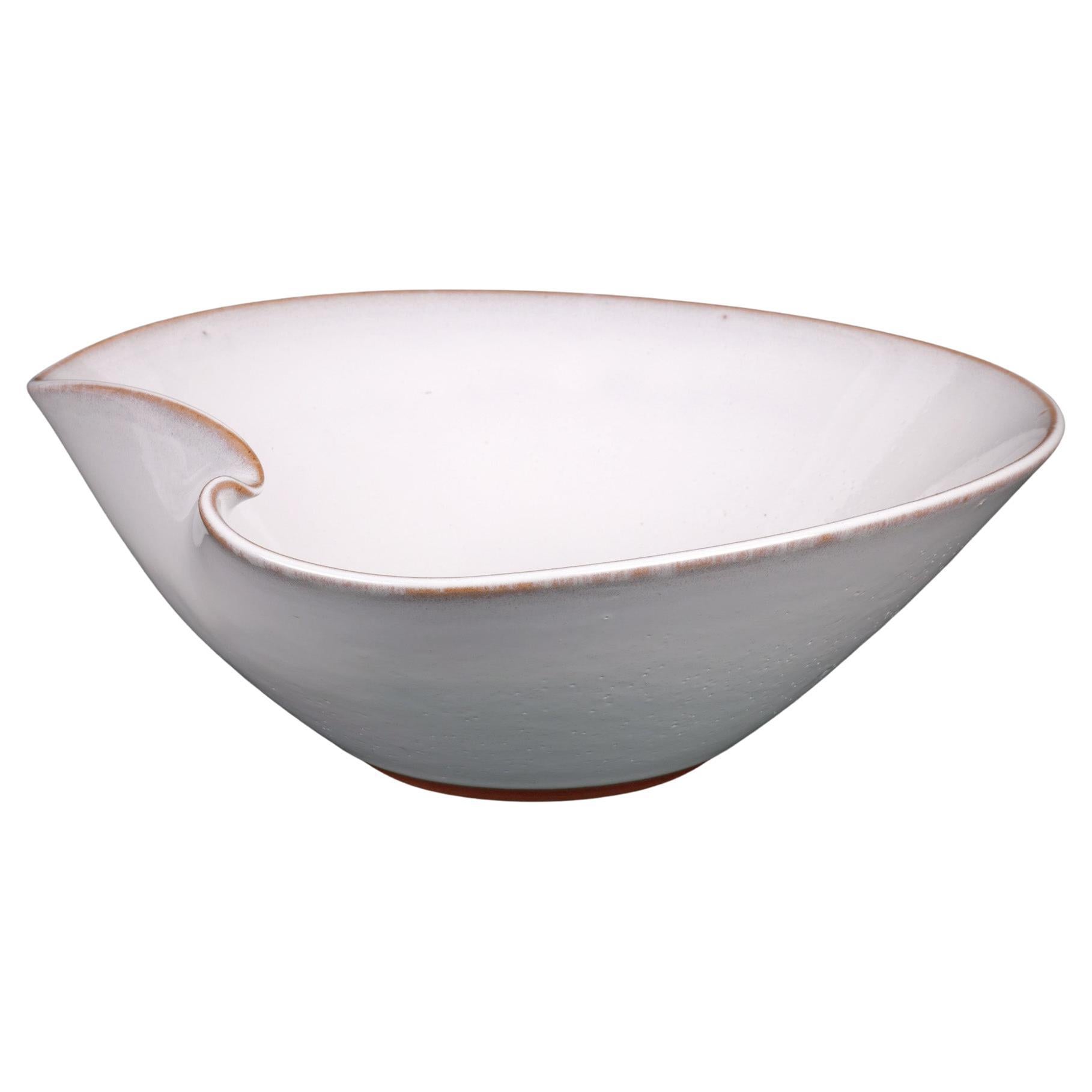 Japanese Organic Shaped White Glazed Studio Pottery Bowl For Sale