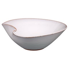 Vintage Japanese Organic Shaped White Glazed Studio Pottery Bowl