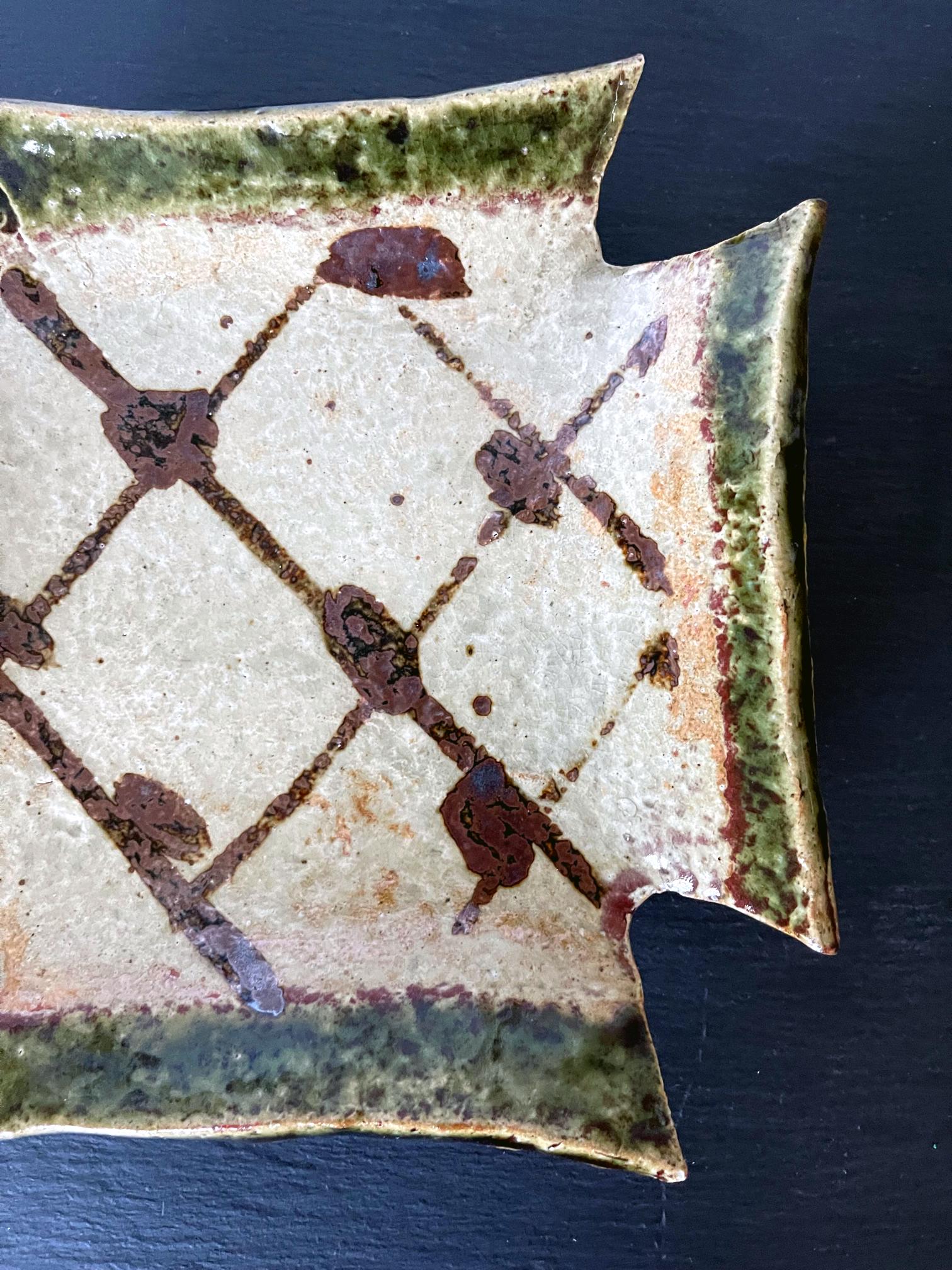 Céramique Plat en grès émaillé Oribe japonais de Kitaoji Rosanjin en vente