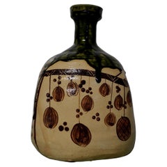 Japanese Oribe Stoneware/Sake Vase w/ Box by Master Takiguchi Kiheiji 瀧口喜兵爾