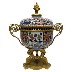 Antique Japanese ormolu mounted Imari bowl & cover, c.1700. Edo Period.