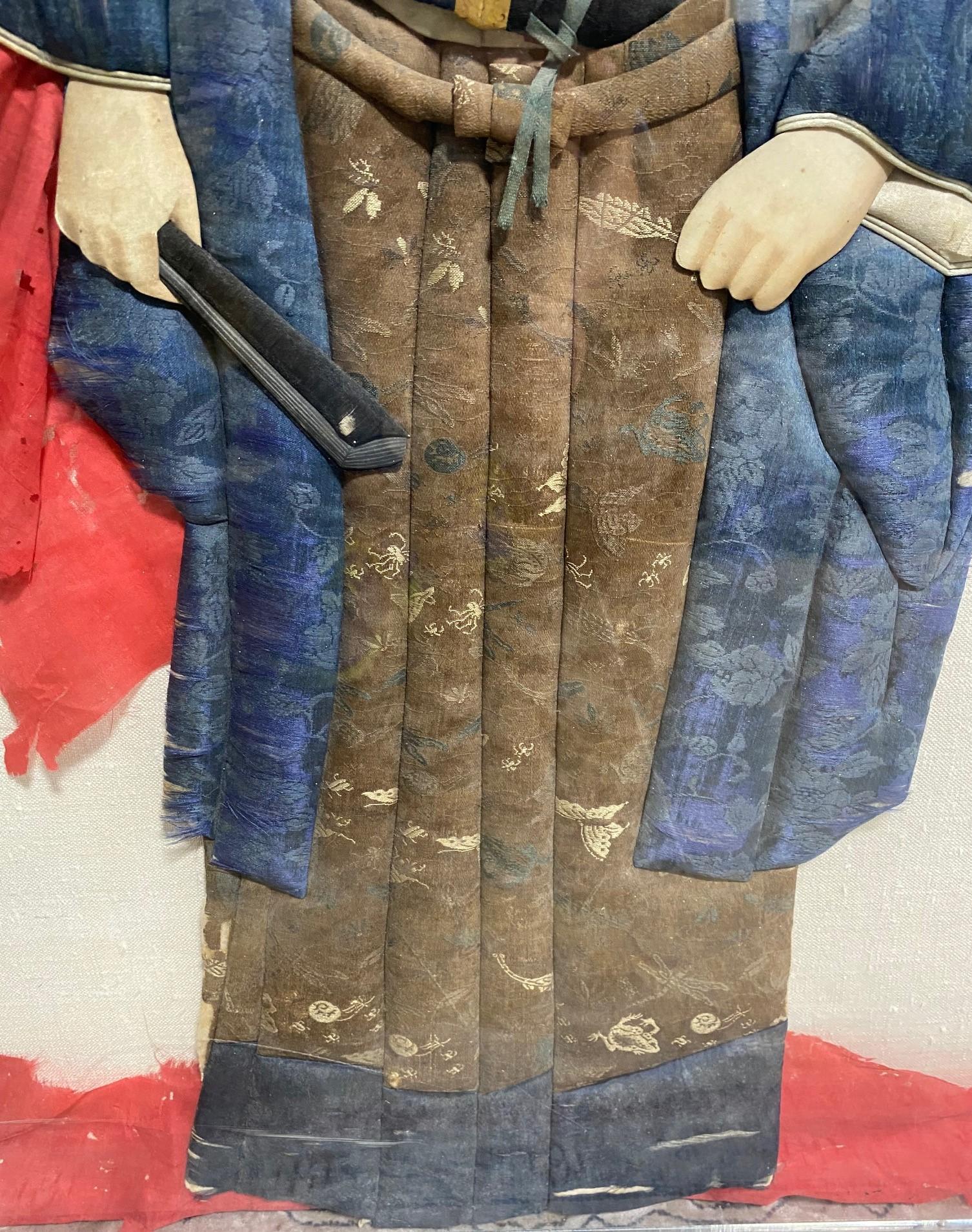 Japanese Oshie Pressed Textile Samurai Framed Showa Shadow Puppet Doll For Sale 2