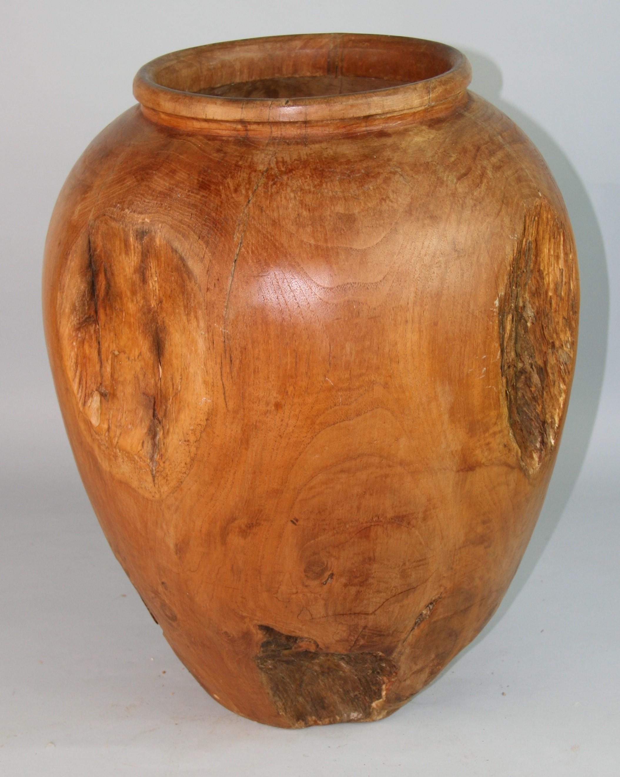 Japanese Wabi Sabi  Oversized Turned Urn from Solid Block of Wood For Sale 5