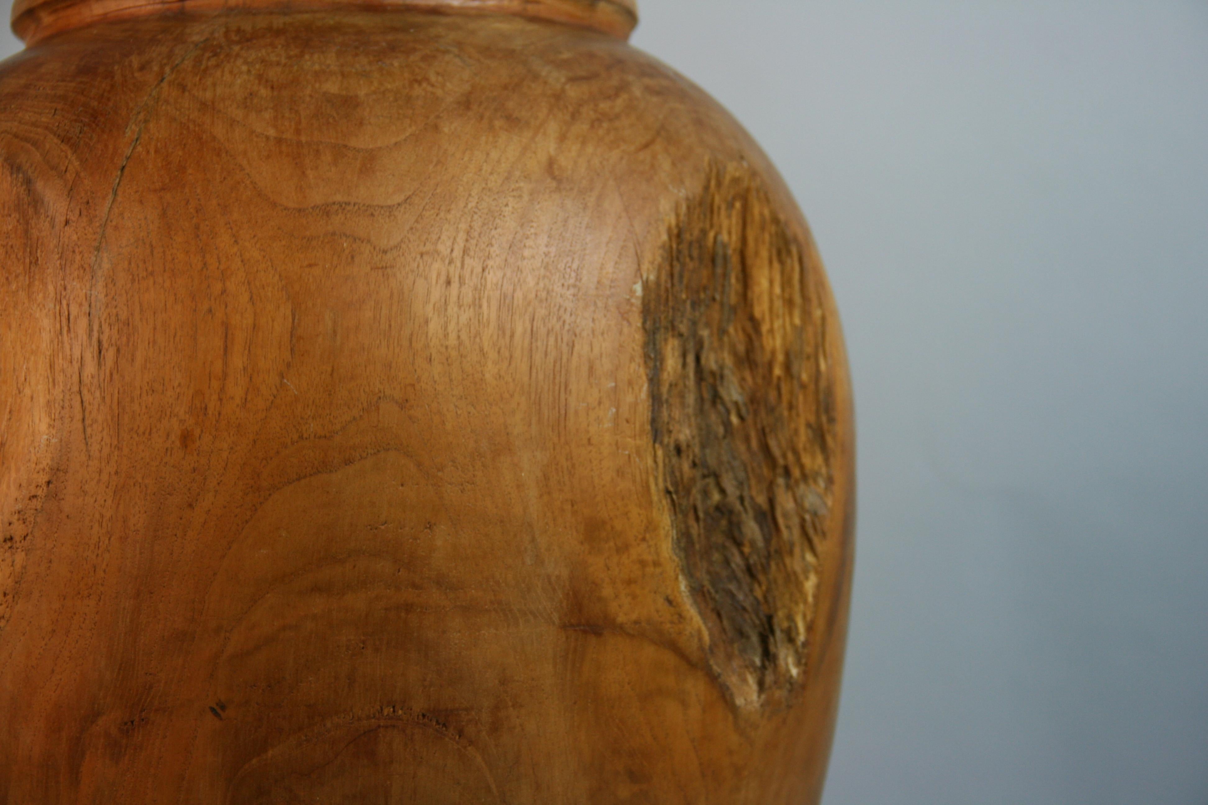 Japanese Wabi Sabi  Oversized Turned Urn from Solid Block of Wood For Sale 8