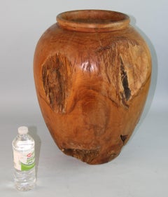 Japanese Wabi Sabi  Oversized Turned Urn from Solid Block of Wood