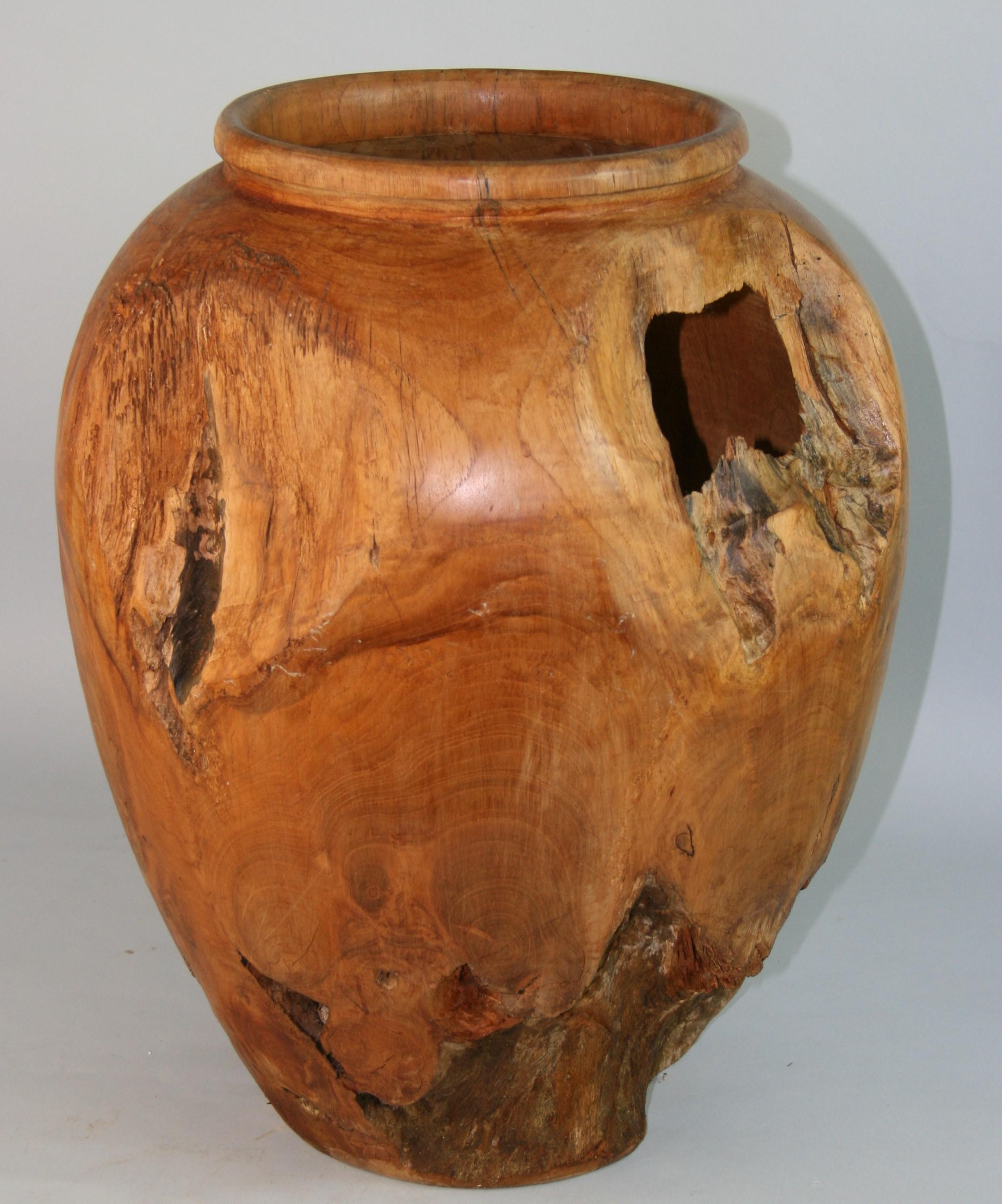 Japanese Wabi Sabi  Oversized Turned Urn from Solid Block of Wood In Good Condition For Sale In Douglas Manor, NY
